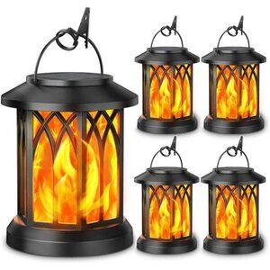 4 Pack Solar Lantern Outdoor Lights, Upgraded Flickering Flame Solar Lanterns
